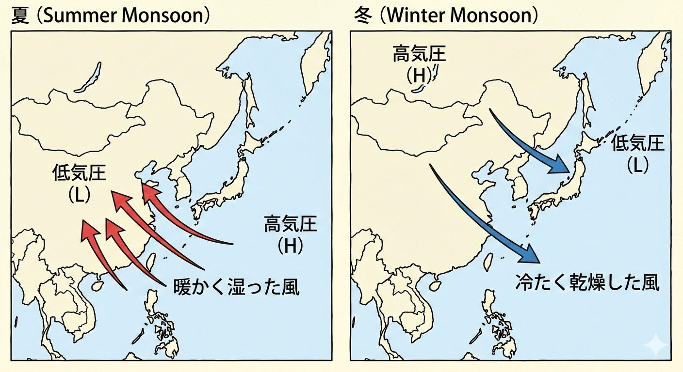 季節風(モンスーン) - 地理ラボ 詳しすぎる高校地理
